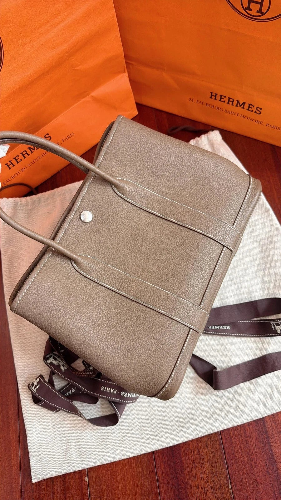 Hermes Garden party30 Top Handle Bag Gray Silver Used Women Classic