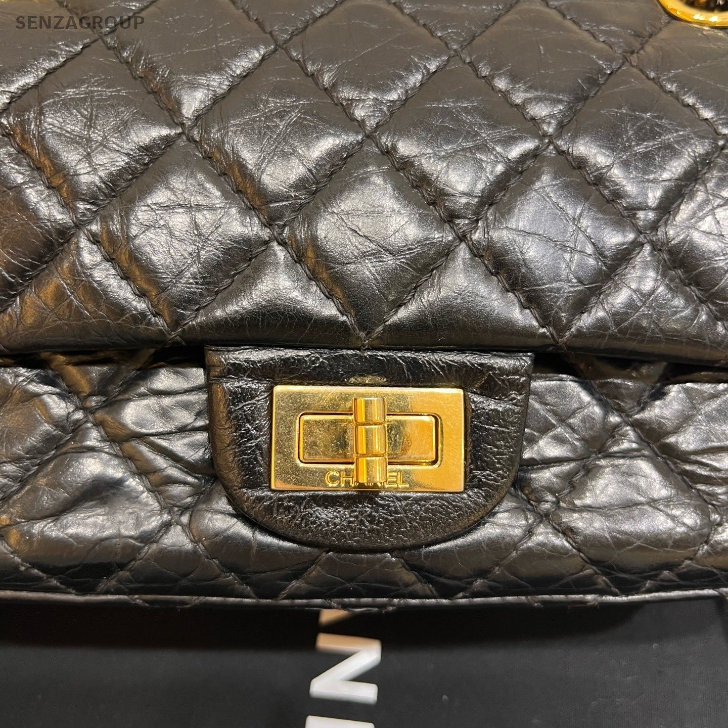 Chanel Calfskin Mini Chain Crossbody Shoulder Bag Black Gold Used Women Classic