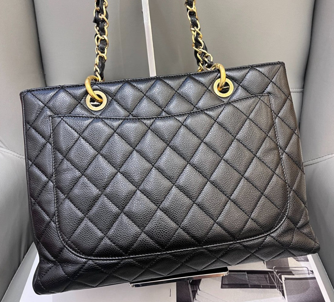 Chanel GST Chain Shoulder Bag Black Gold Women Classic Diamond