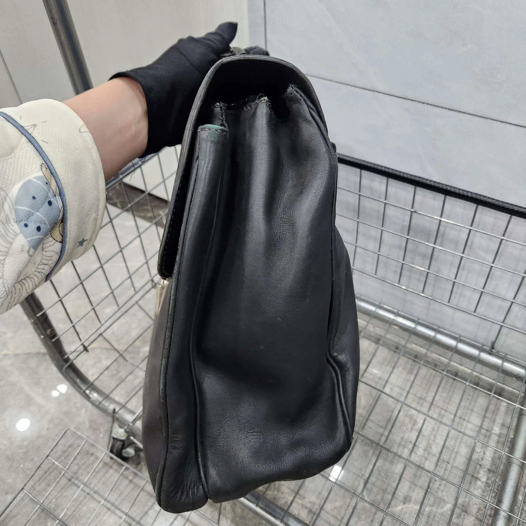Prada Black Silver Flap Handbag Laptop Briefcase For Women