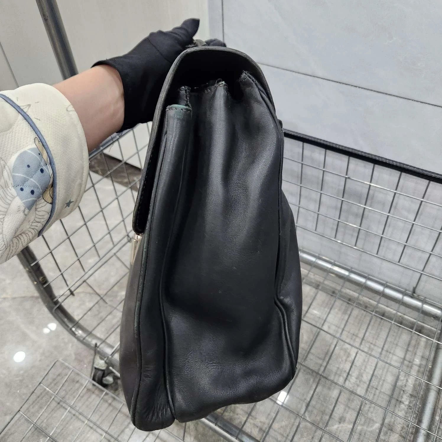 Prada Black Silver Flap Handbag Laptop Briefcase For Women