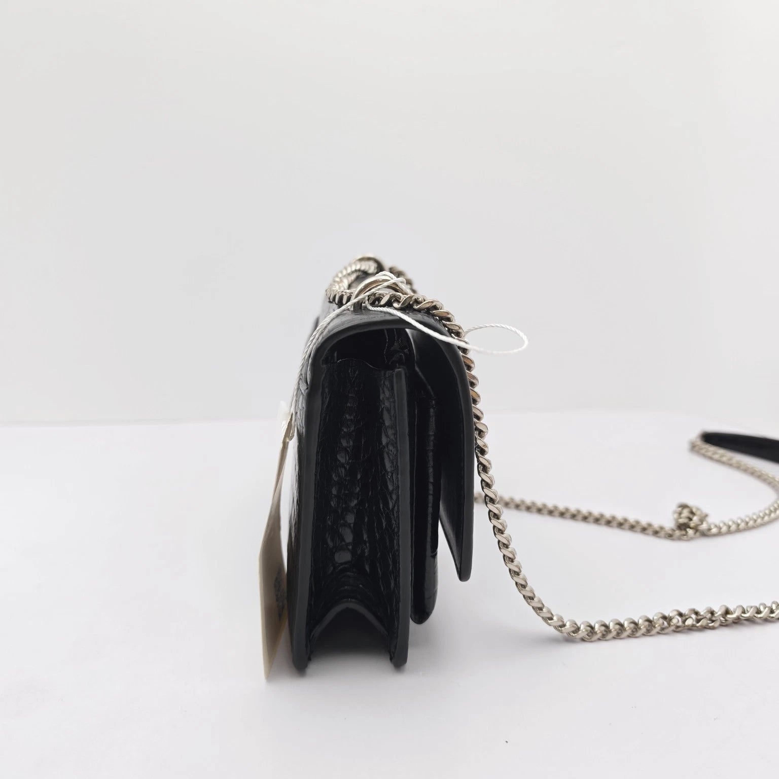 YSL Black Crocodile Embossed Mini Shoulder Crossbody Bag For Women