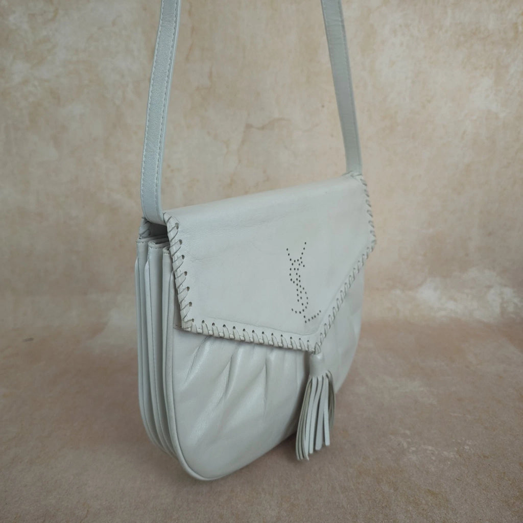 Saint Laurent Saddle White Cream Shoulder Bag Excellent