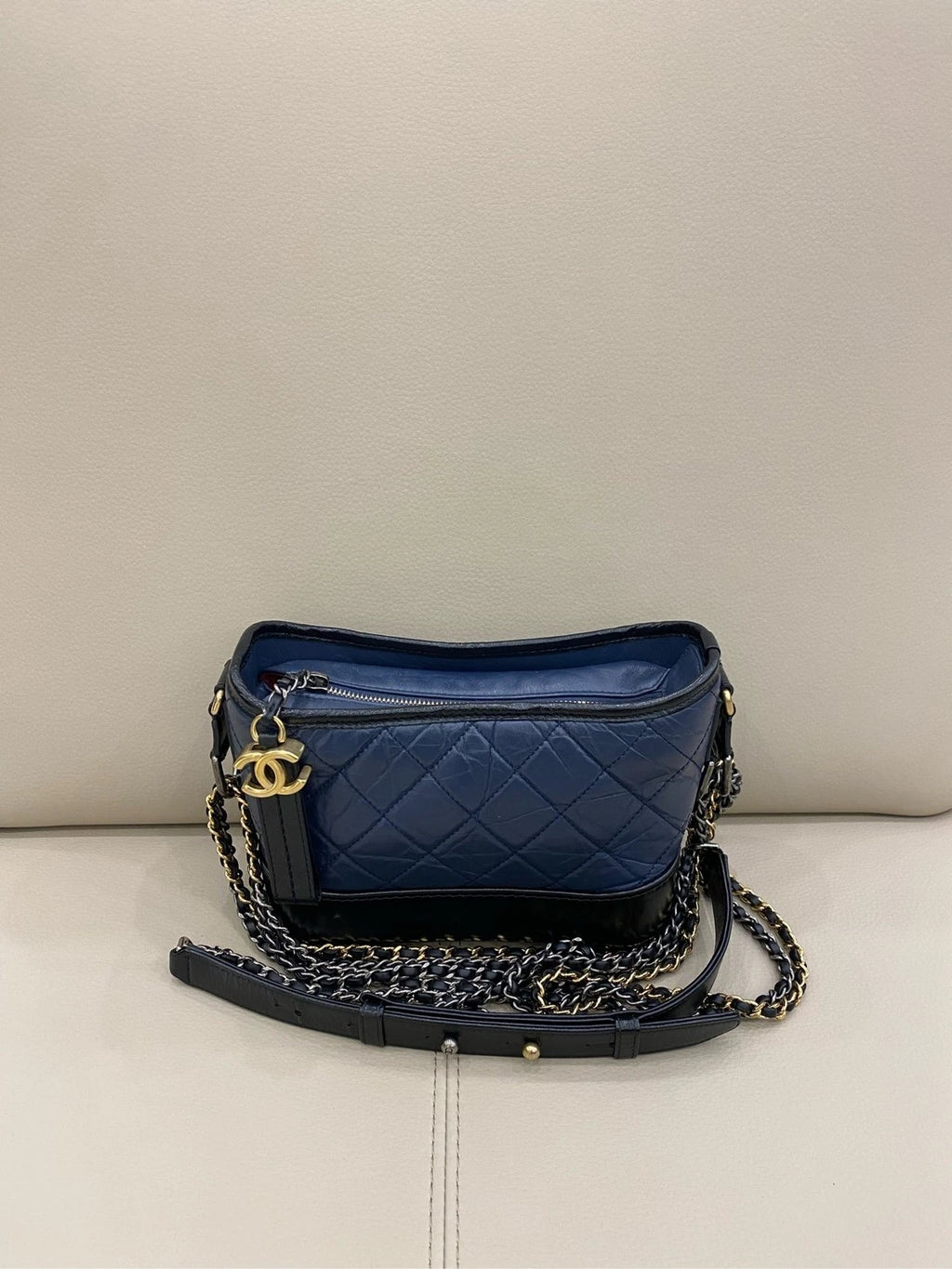 CHANEL Gabrielle Small Blue Black Shoulder Crossbody Bag Women