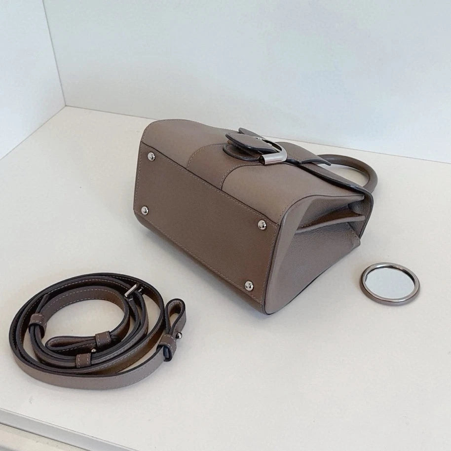 Delvaux Brilliant Mini Calfskin Top Handle Bag Crossbody Gray Silver Women