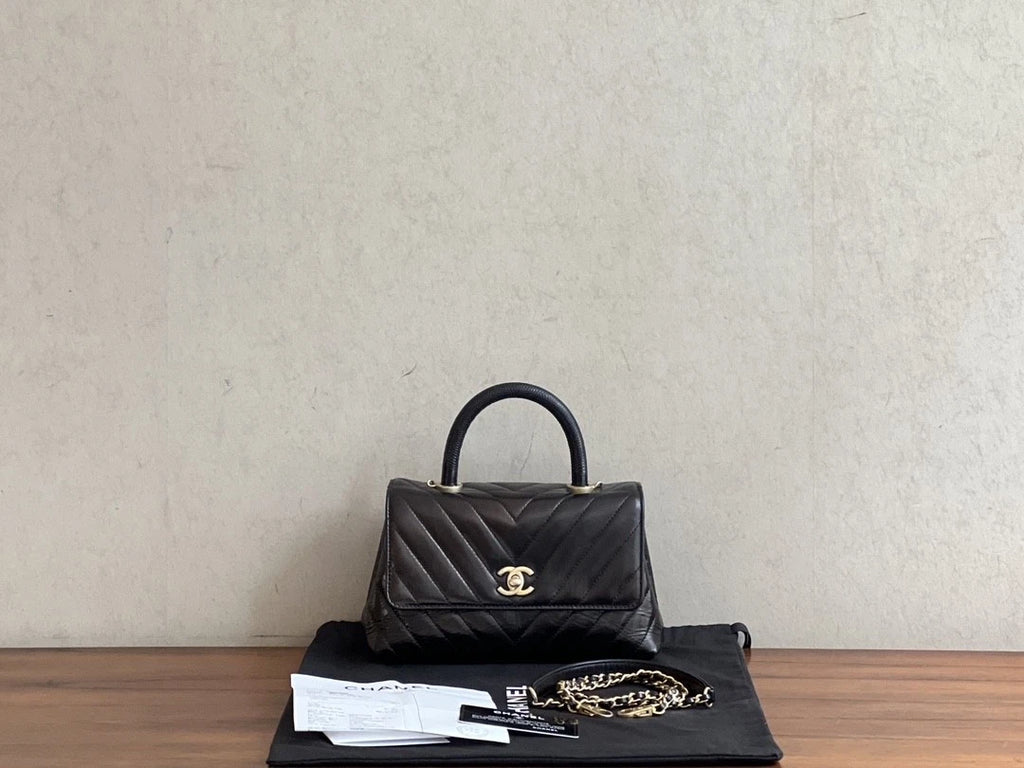 CHANEL Black Gold Coco Handle Small Top Handle Bag For Women