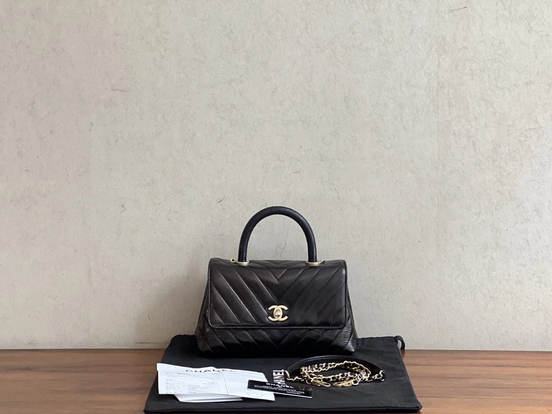 CHANEL Black Gold Coco Handle Small Top Handle Bag For Women