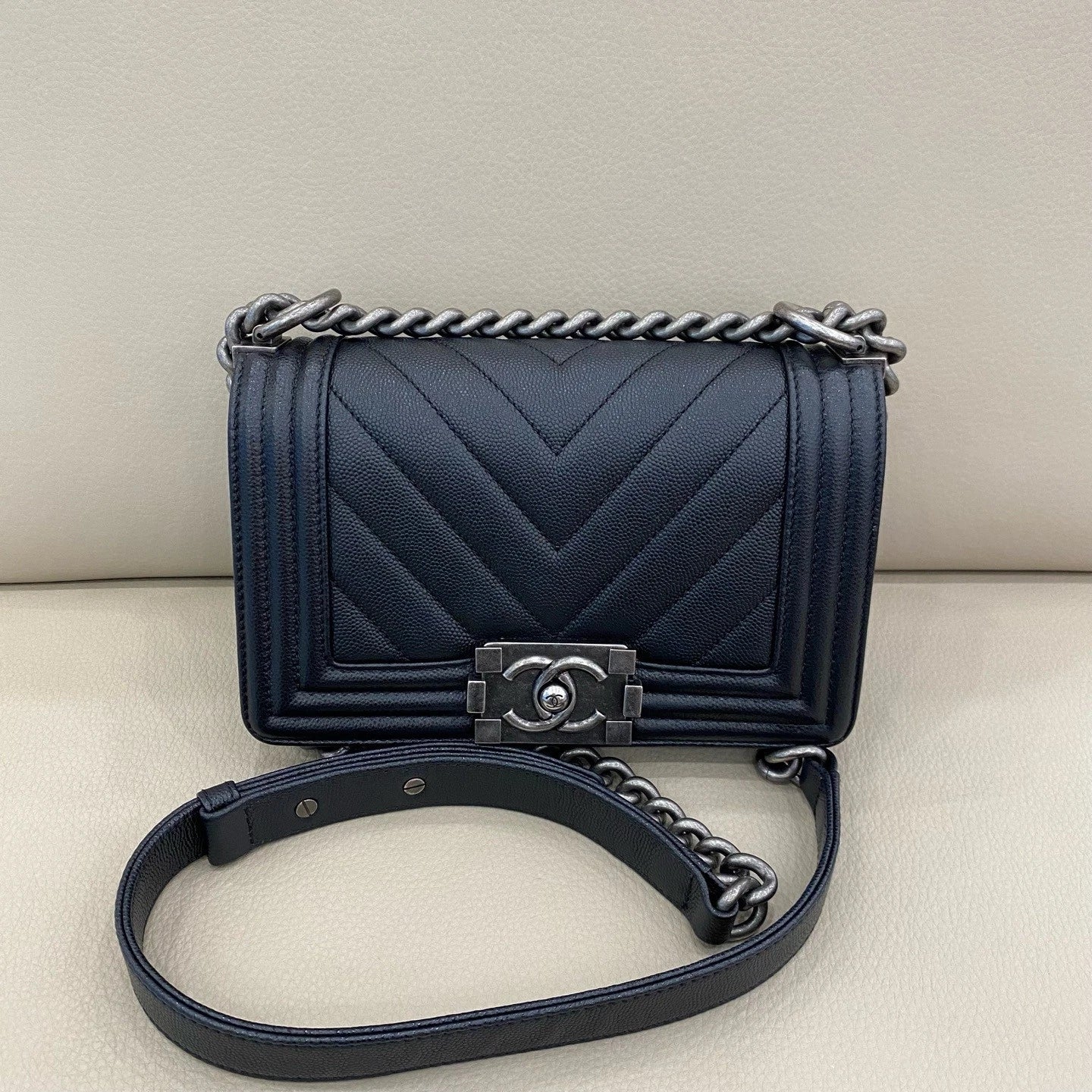 CHANEL LeBoy Small Black Leather Shoulder Bag For Women