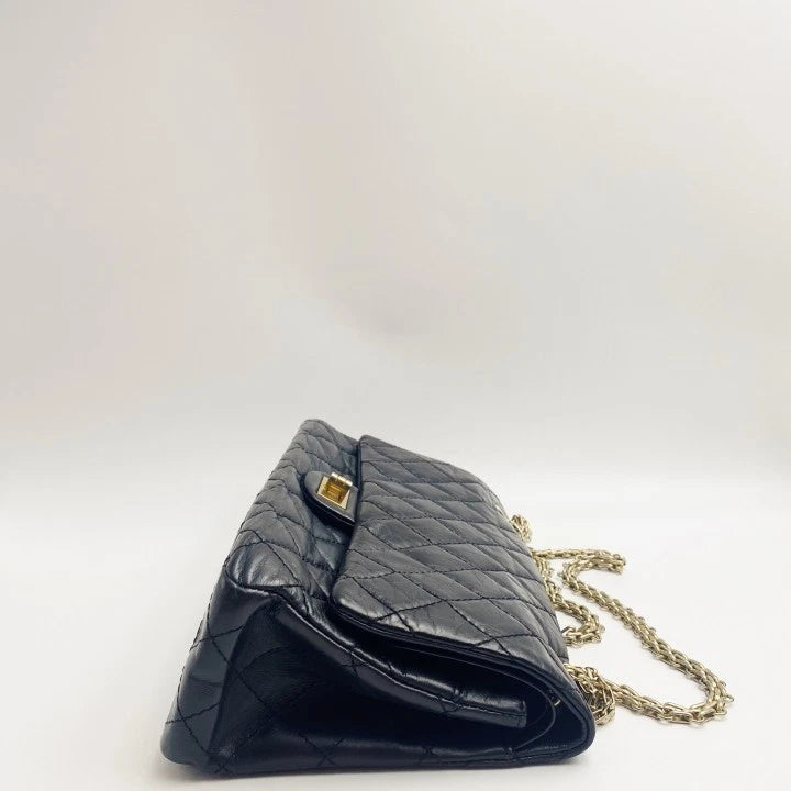 CHANEL 2.55 Medium Black Gold Crossbody Bag For Women