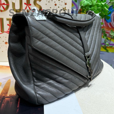 Saint Laurent College Medium Grey Leather Messenger Handbag Classic Women