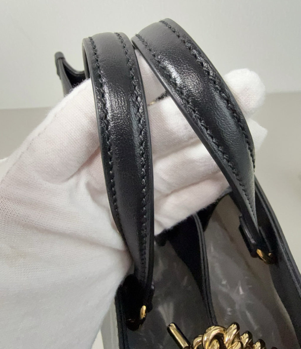 Gucci Horsebit1955 MM Tote Top Handle Chain Shoulder Bag Black Gold Used Women
