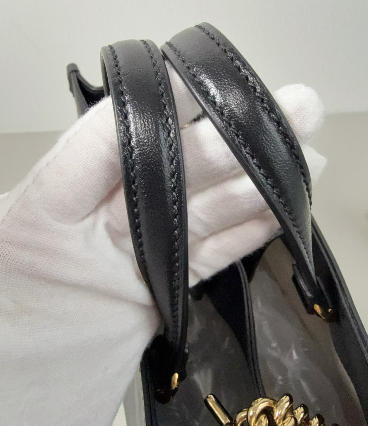 Gucci Horsebit1955 MM Tote Top Handle Chain Shoulder Bag Black Gold Used Women