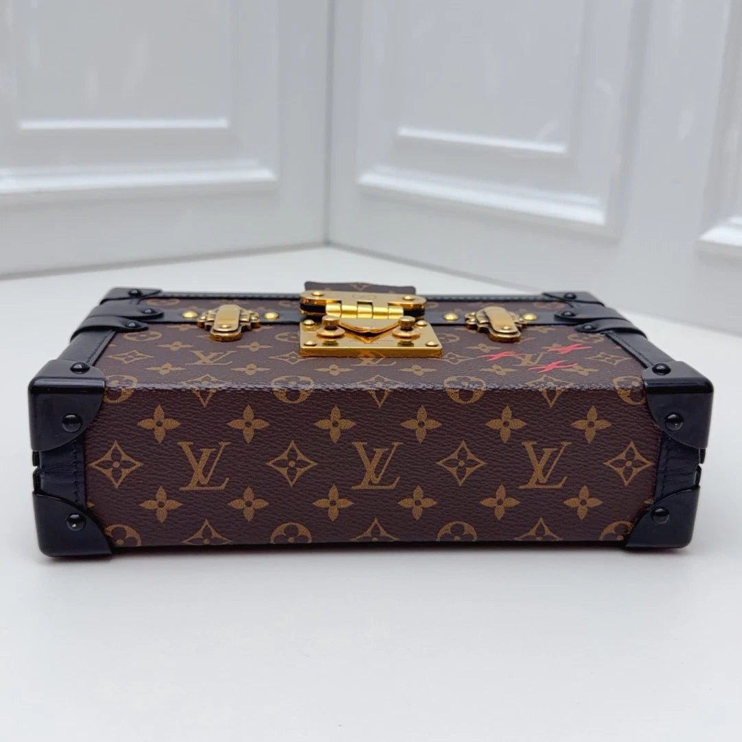Louis Vuitton Petite Malle Monogram Canvas Crossbody Bag Brown Women Classic