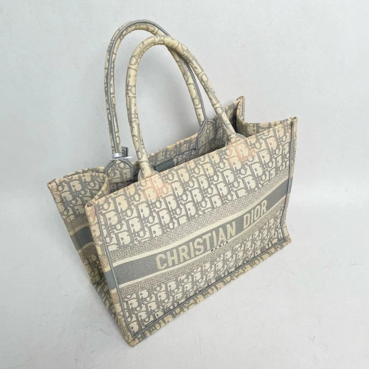 Dior Book Tote Canvas Gray Tote Bag Excellent
