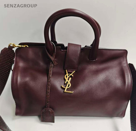 Saint Laurent Snakeskin 2Way Top Handle Bag Crossbody Red Gold Women Classic