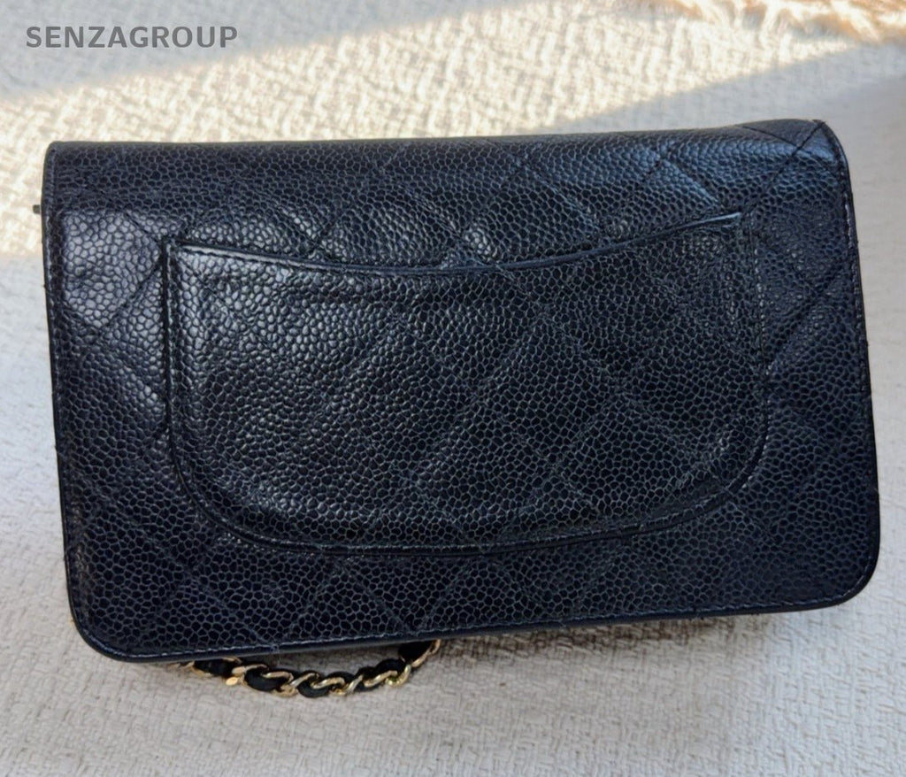 Chanel WOC Diamond Chain Shoulder Bag Crossbody Black Gold Women Classic