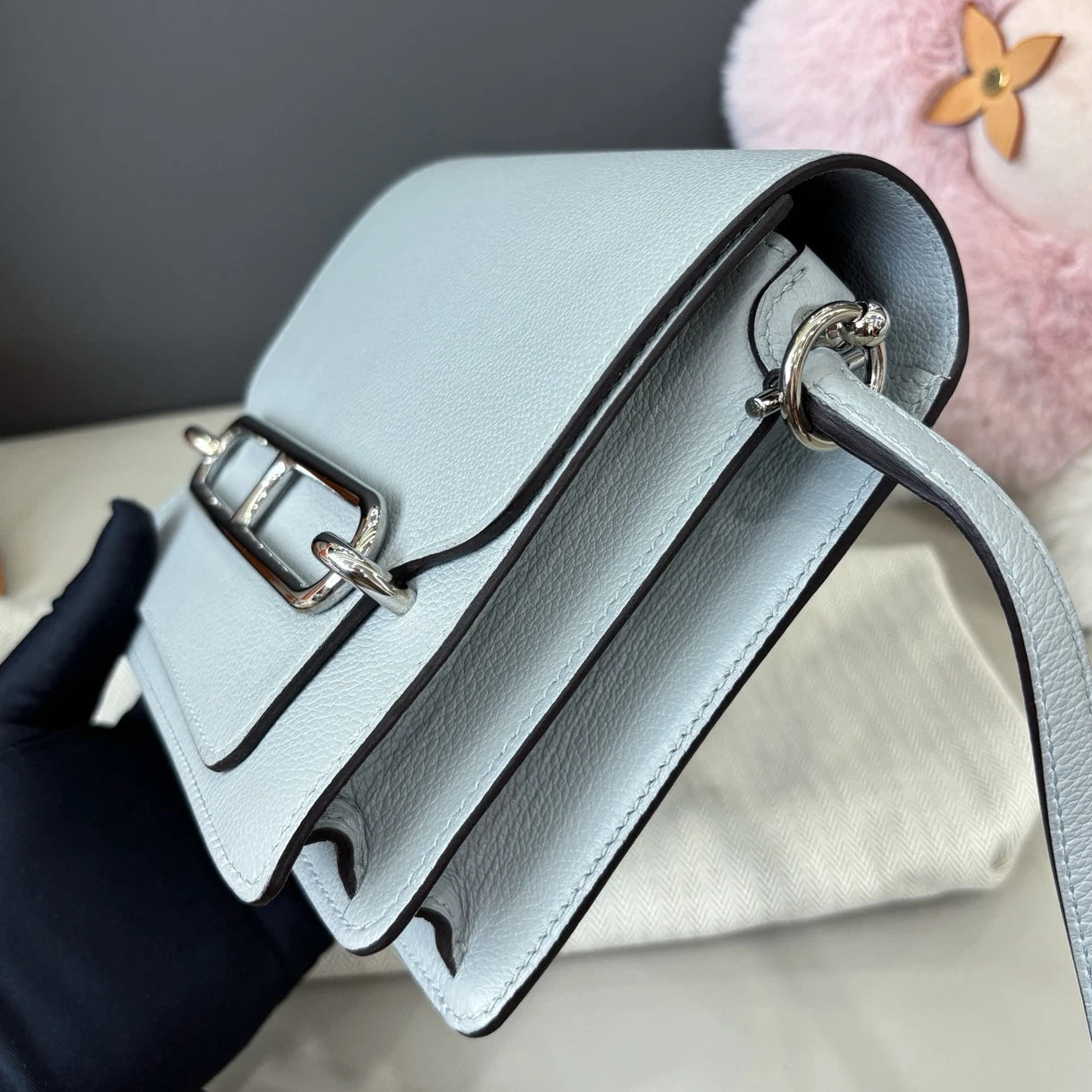 Hermes Roulis19 Evercolor Shoulder Crossbody Blue Silver Women Classic
