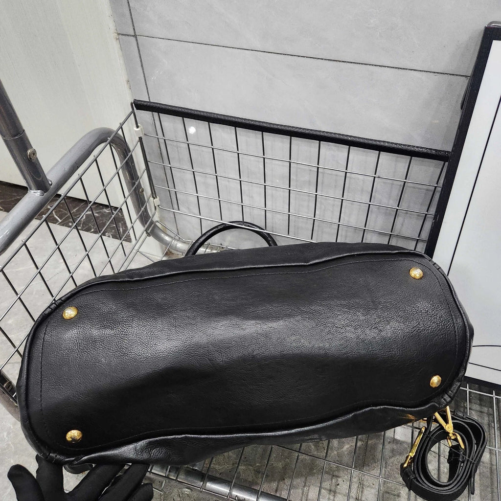 PRADA Black Gold Tote Handbag Shoulder Crossbody For Women