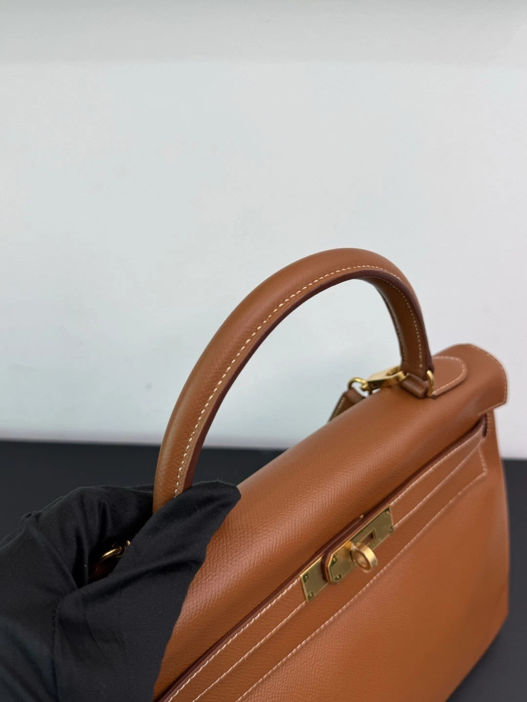 Authentic Hermes Kelly 32 Courchevel Tote Top Handle Crossbody Bag Brown GHD