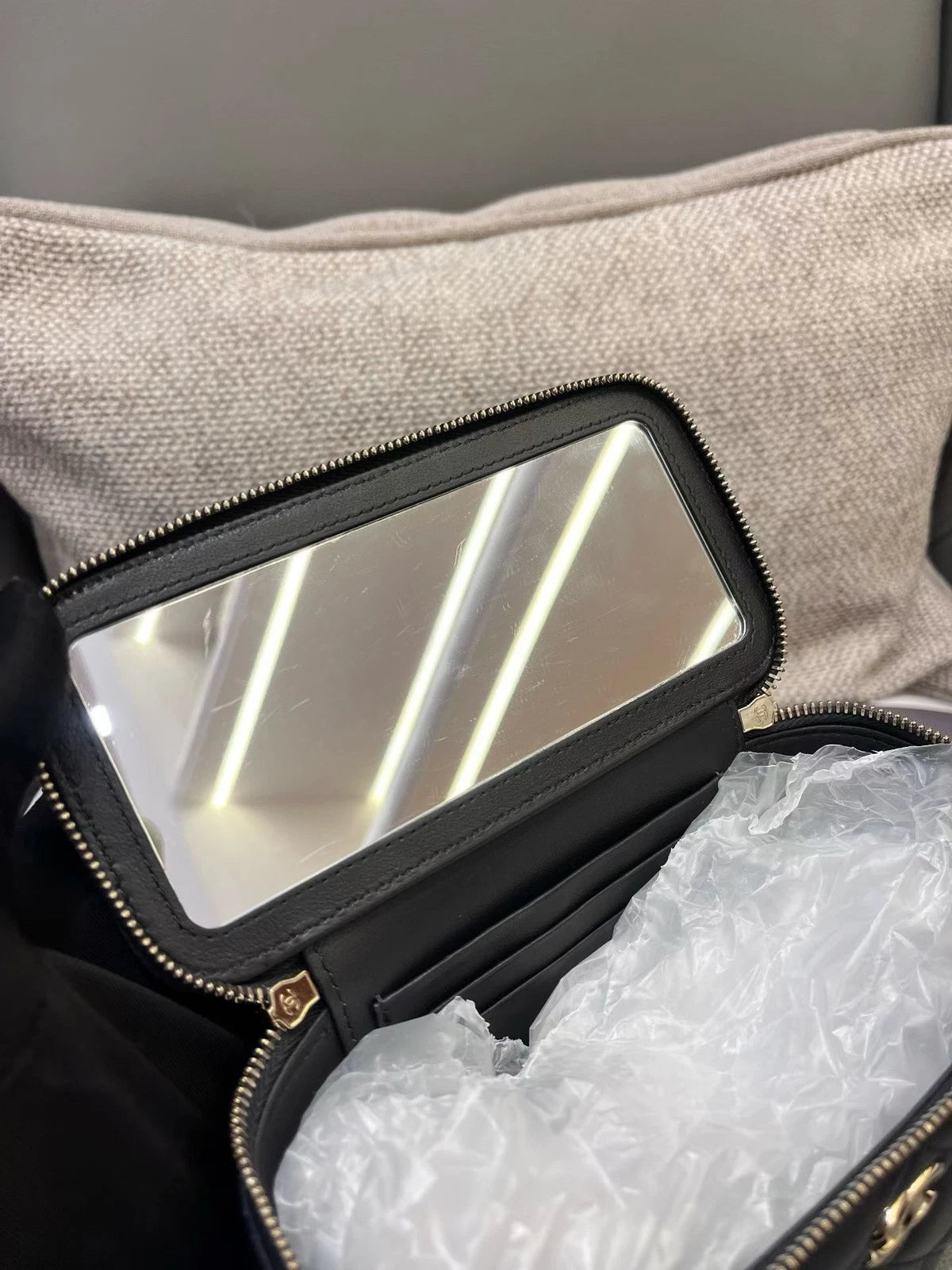 Chanel Trendy CC Lambskin Chain Top Handle Crossbody Gray Gold Women Classic