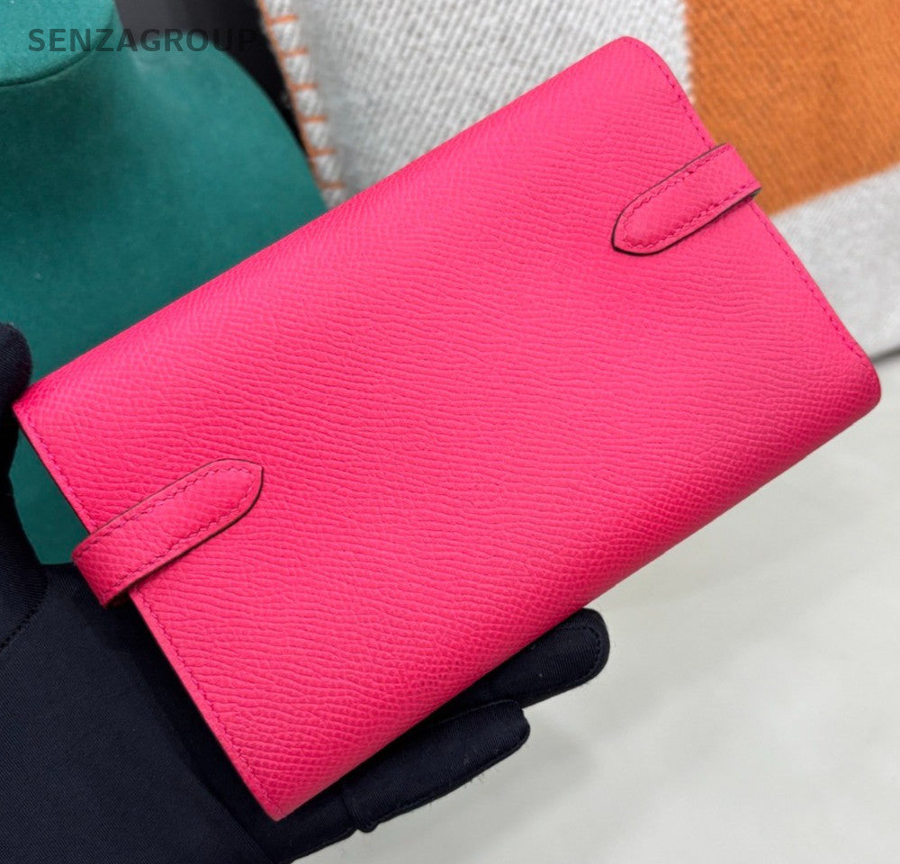 Hermes Kelly Epsom Leather Wallet Clutch Pink Gold Women Classic Fashion