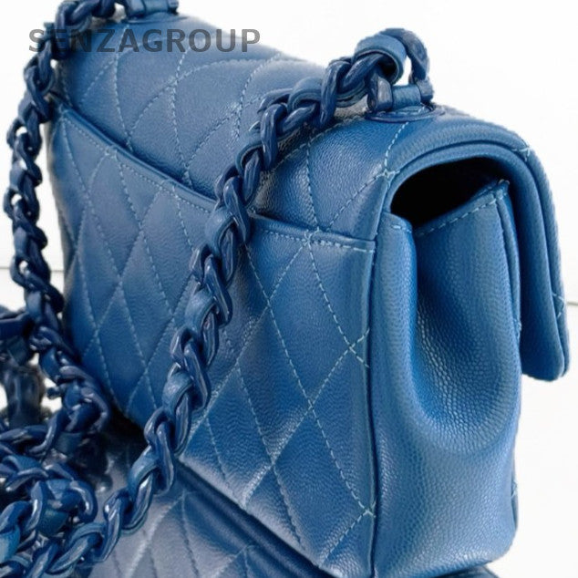 Chanel Classic Flap Mini Chain Shoulder Bag Blue Diamond Women Designer