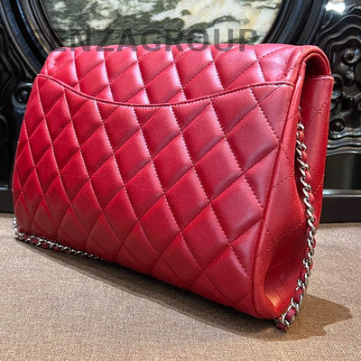 Chanel Lambskin CF Chain Shoulder Bag Red Silver Hardware Quilted