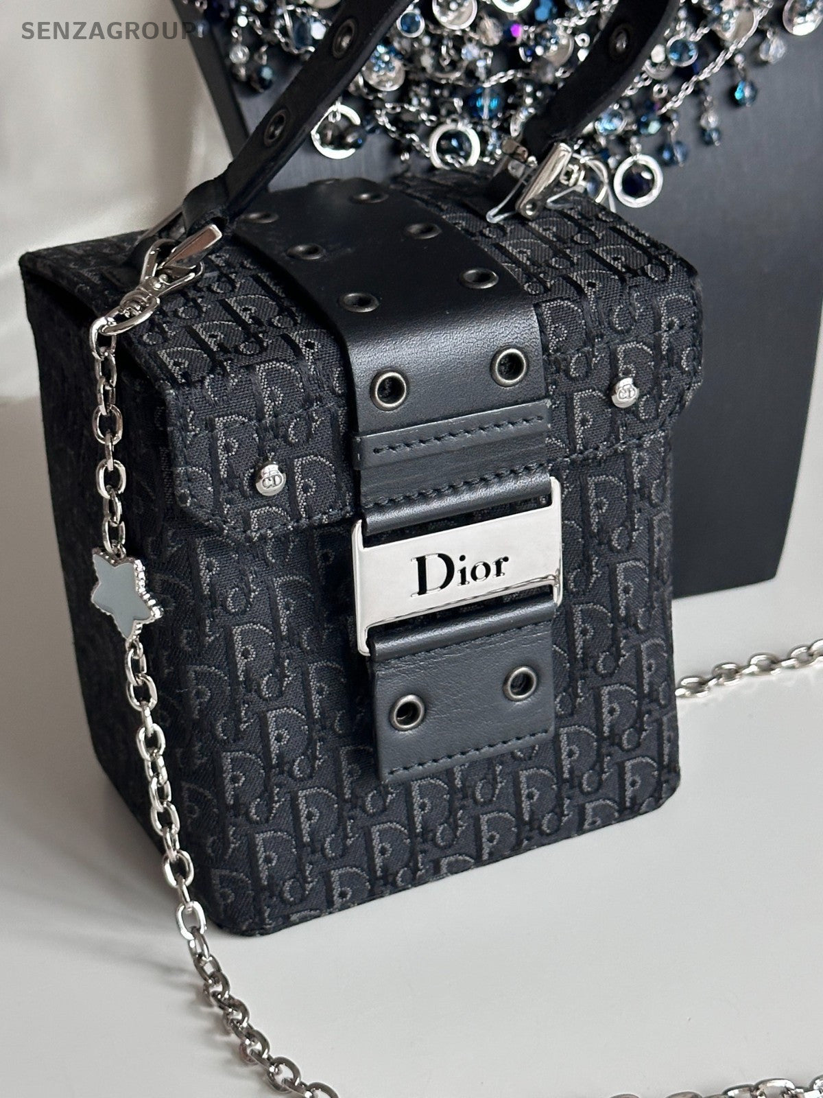 Christian Dior Punk Top Handle box Monogram Chain Shoulder Handbag Canvas