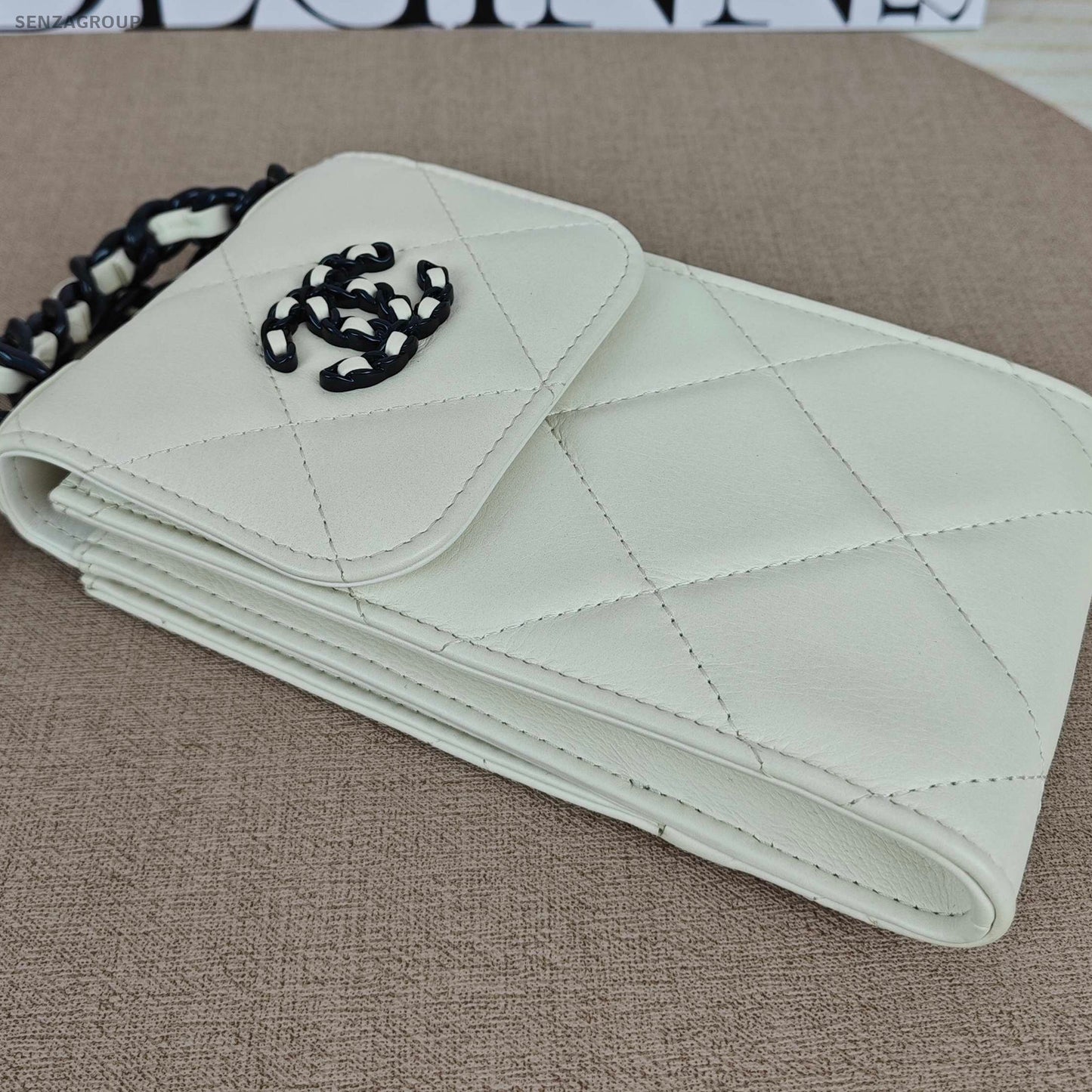 Chanel 19 Bag Black White Quilted Phone Chain Crossbody Bag