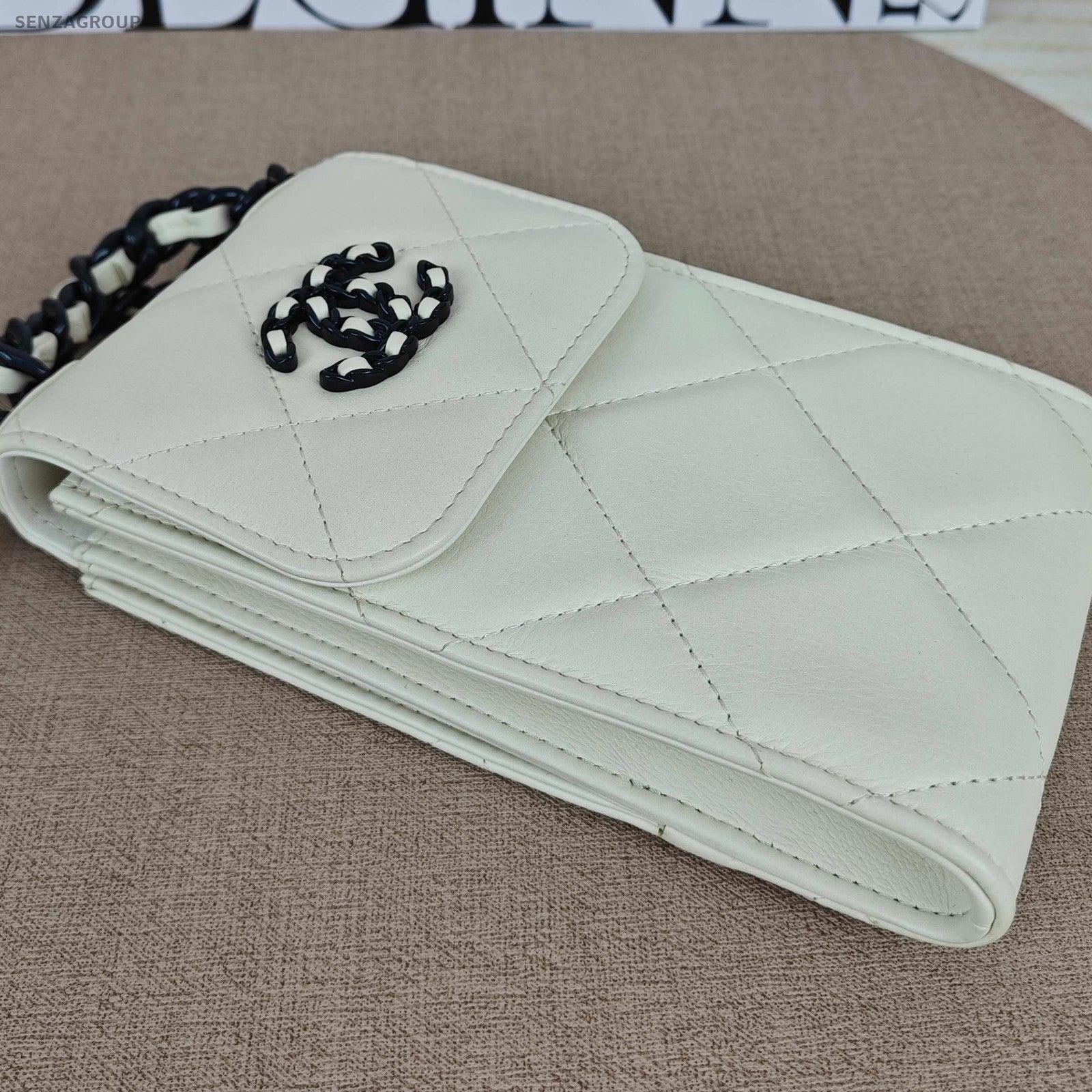 Chanel 19 Bag Black White Quilted Phone Chain Crossbody Bag