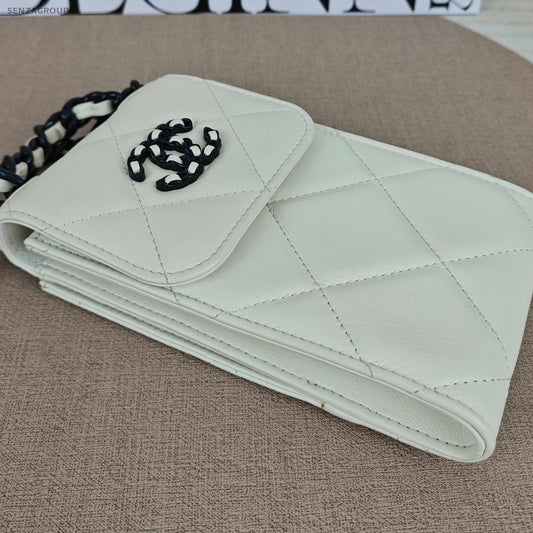 Chanel 19 Bag Black White Quilted Phone Chain Crossbody Bag