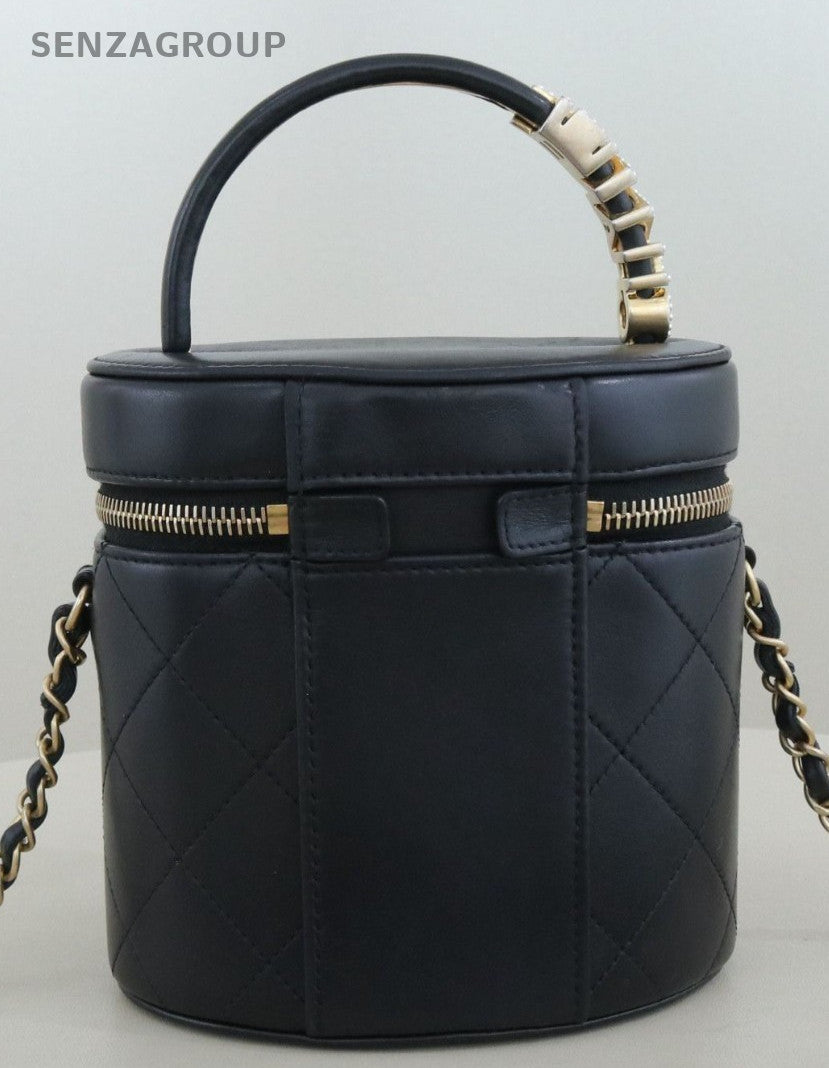 Chanel CC Logo Bucket Chain Shoulder Bag Crossbody Black Gold Used Women Classic