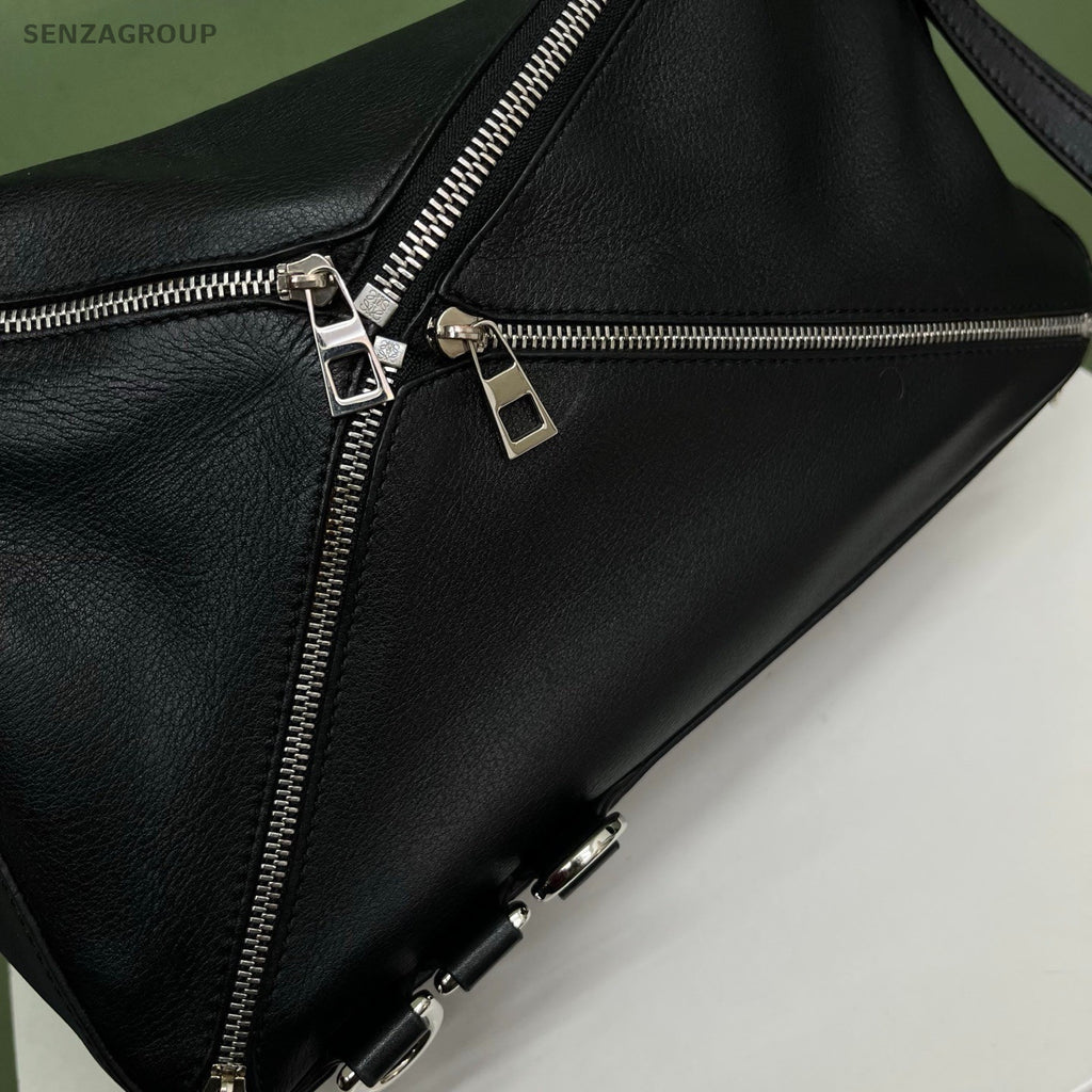 Loewe Puzzle MM Shoulder Bag Crossbody Black Silver Women Classic