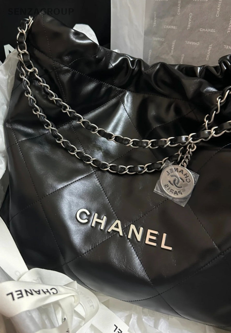 Chanel 25C MM Chain Shoulder Bag Black Silver Used Women Classic