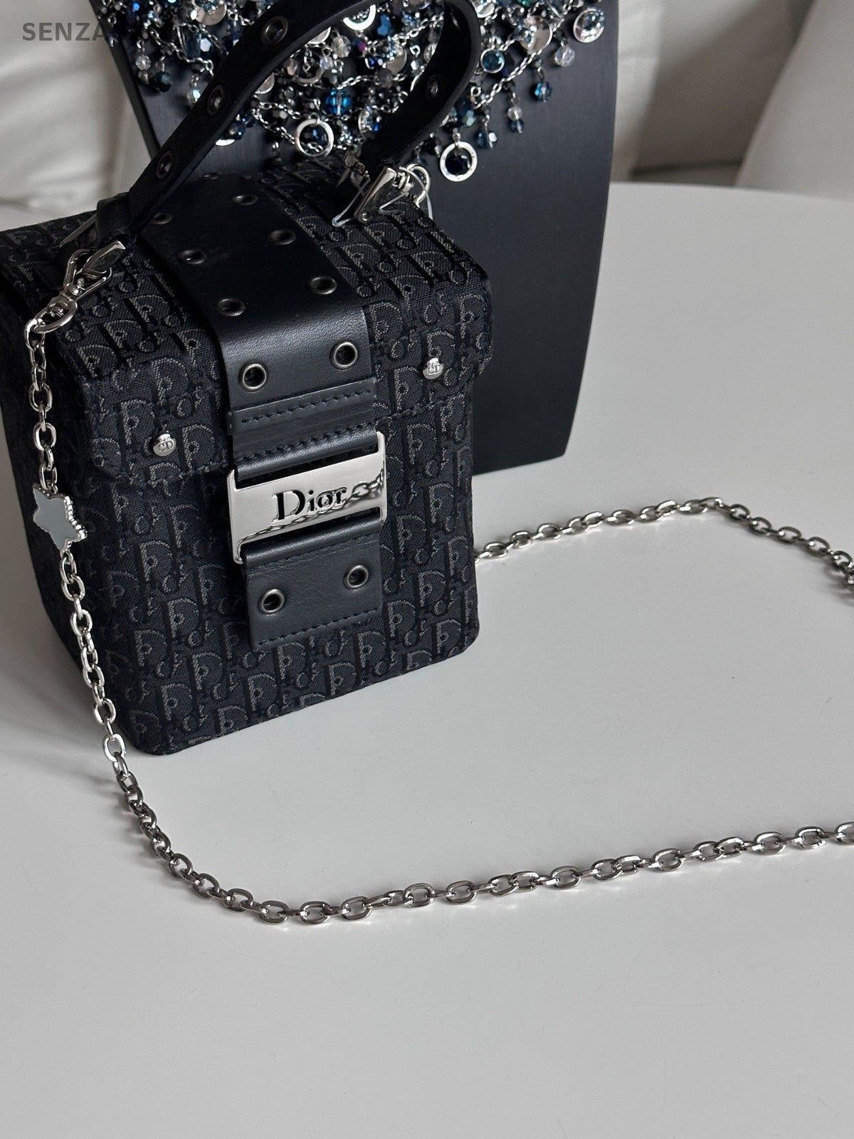 Christian Dior Punk Top Handle box Monogram Chain Shoulder Handbag Canvas
