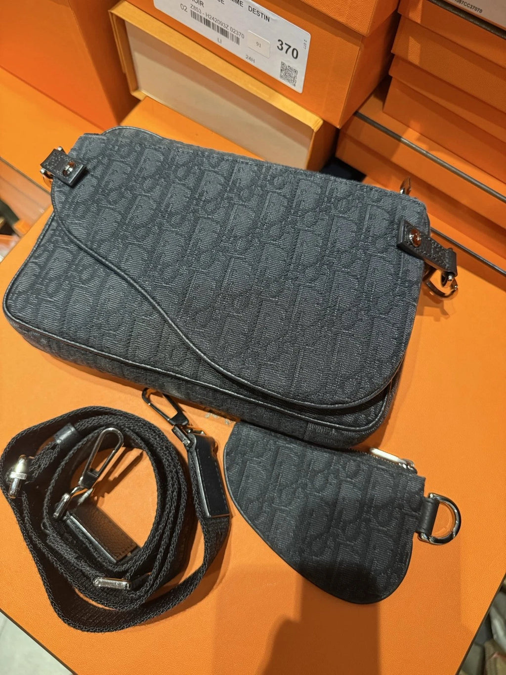 Christian Dior Oblique 2Ways Shoulder Crossbody Bag Black Silver Unisex
