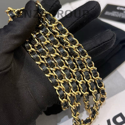 Chanel Caviar Leather Black Gold WOC Quilted Chain Crossbody Bag