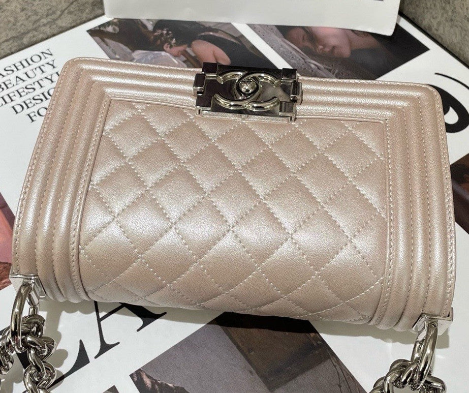 Chanel Leboy PM Chain Shoulder Bag Crossbody Pink Silver Women Classic Fashion
