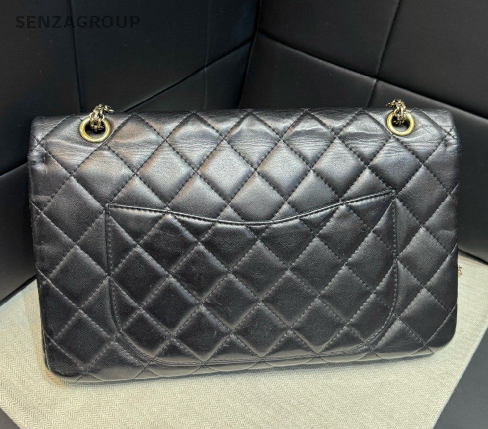 Chanel Diamond GM Chain Lambskin Shoulder Bag Black Gold Women Classic