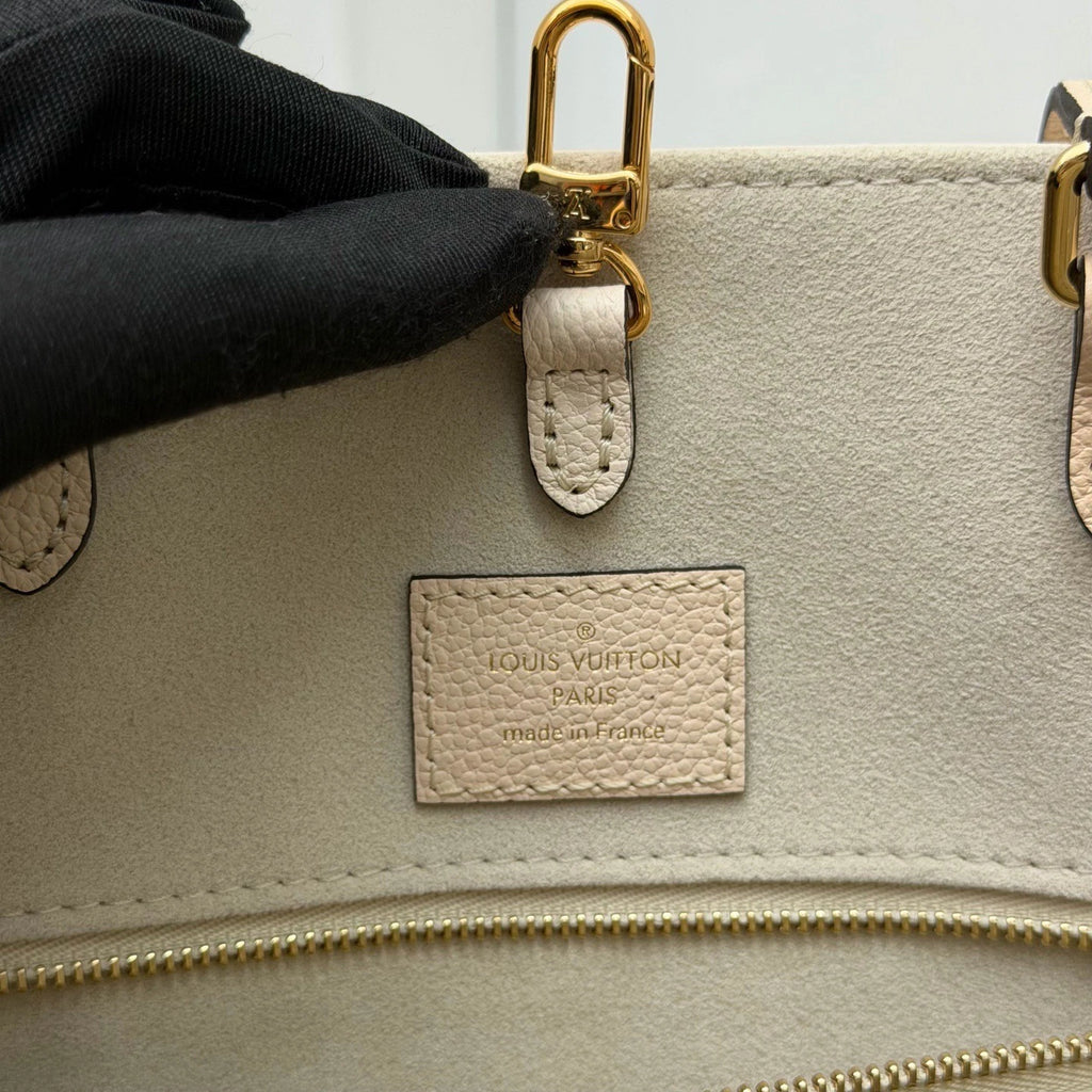 Louis Vuitton ONTheGo MM Tote Top Handle Bag White Orange Gold Women Classic