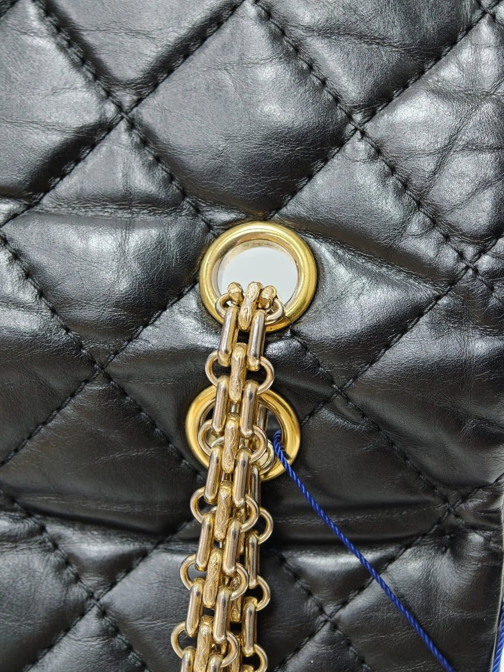Chanel 2.55 GM Calfskin Chain Shoulder Bag Crossbody Deep Blue Gold Women