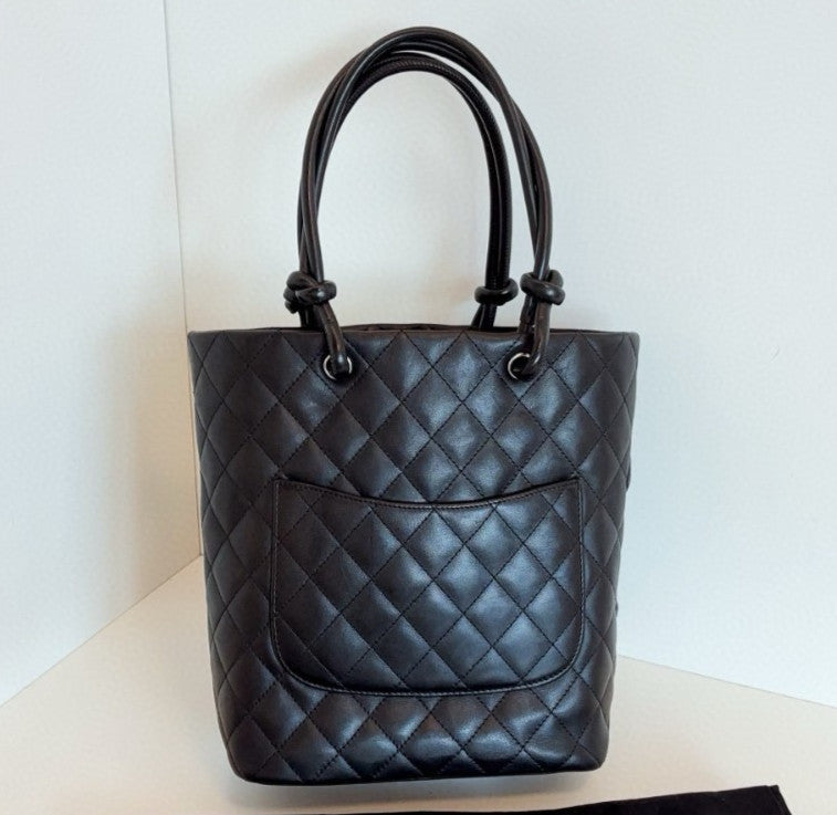 Chanel Cambon PM Top Handle Shoulder Bag Black Diamond Women Classic Vintage