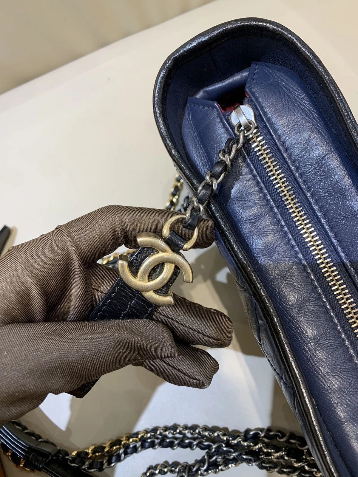 CHANEL Small Blue Black Colorblock Crossbody Shoulder Bag Women