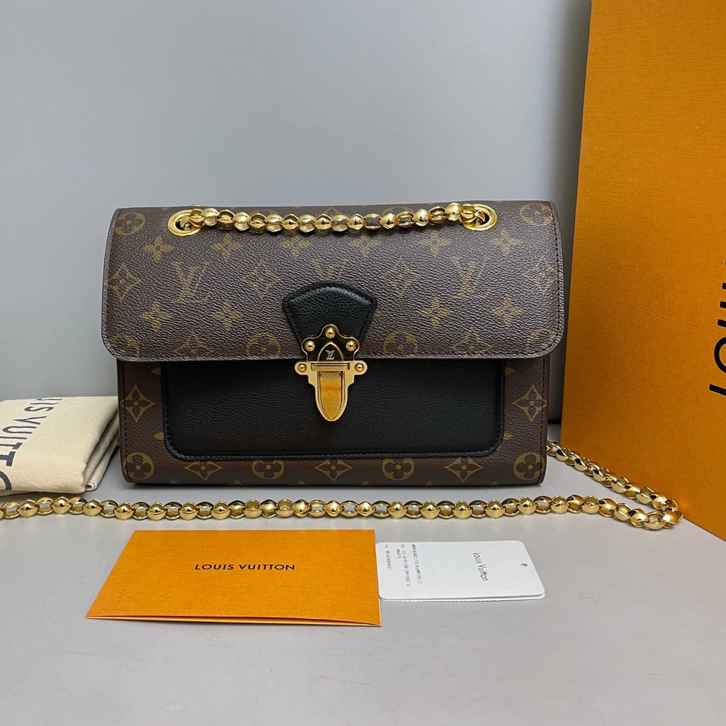 Authentic Louis Vuitton Victoire Chain Monogram Shoulder Bag Brown GHW