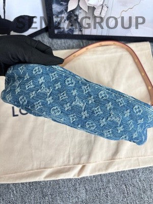 Louis Vuitton Denim Blue Shoulder Bag Gold Hardware Classic Fashion Women