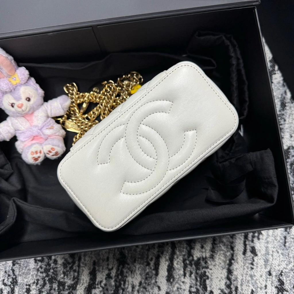 CHANEL Enamel Chain White Gold Vanity Clutch Bag For Women