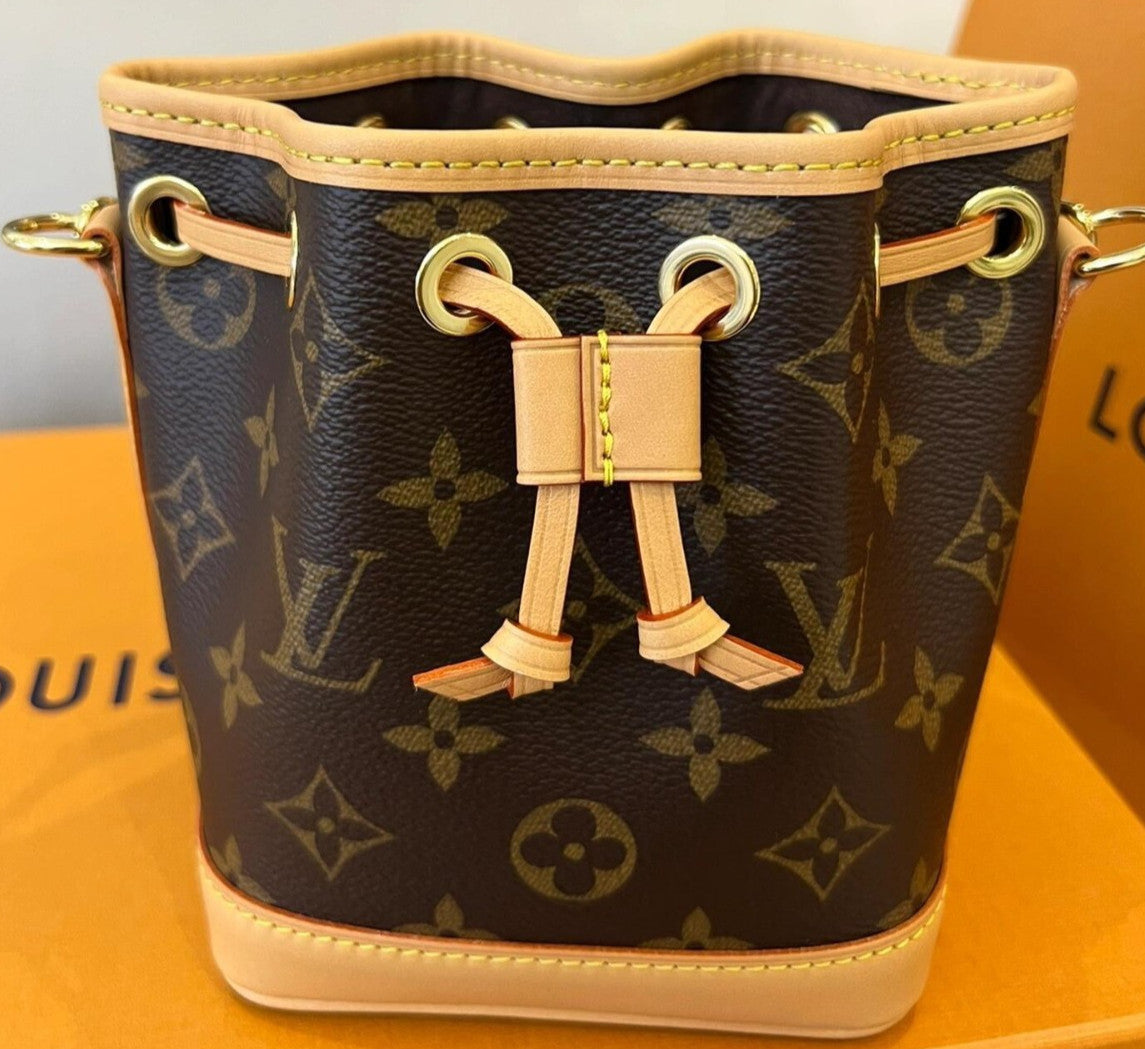 Louis Vuitton Monogram Nano Bucket Shoulder Bag Brown Gold Used Women Classic