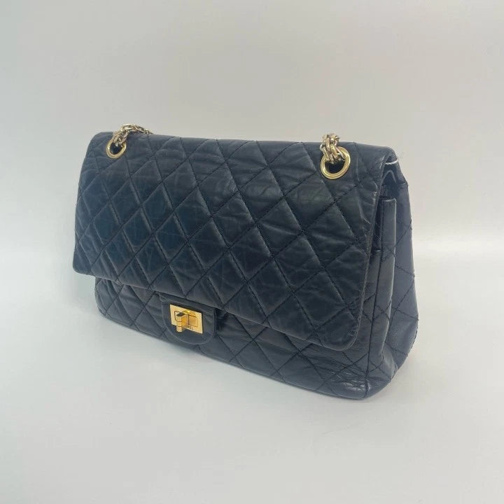 CHANEL Black 2.55 Medium Chain Shoulder Crossbody Bag For Women