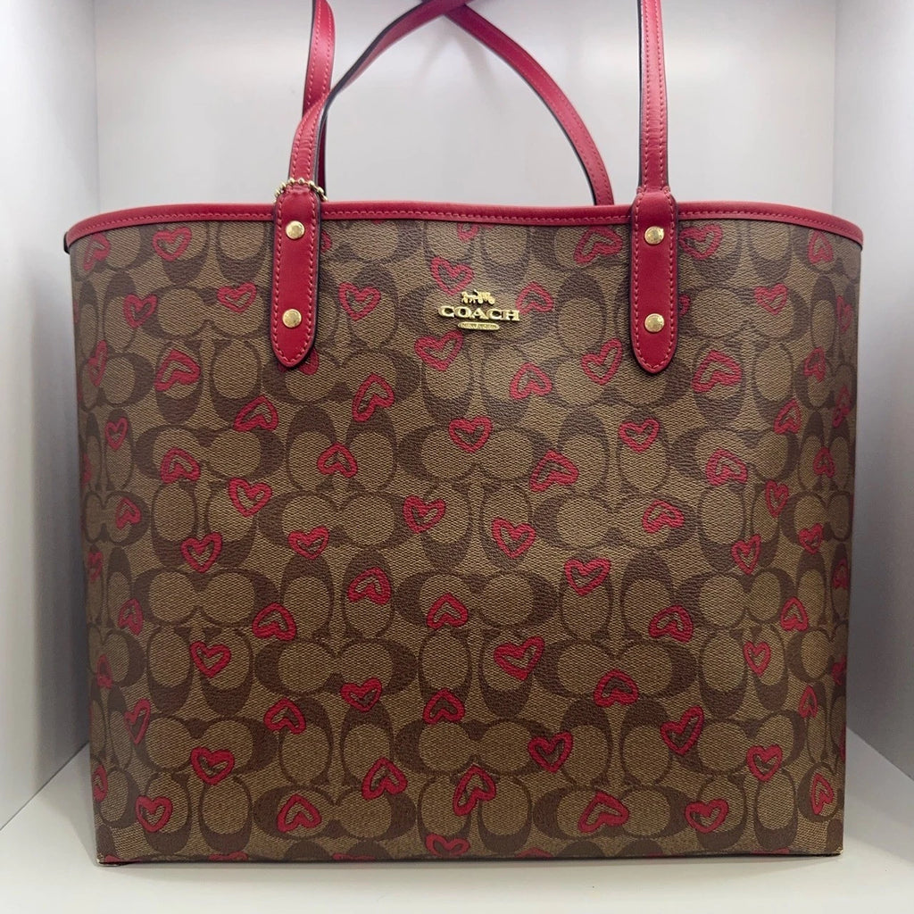 Coach City 33 Reversible Heart Print Canvas Tote Handbag For Women