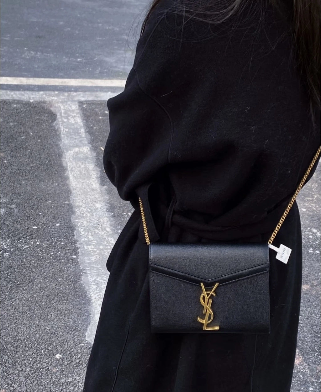 YSL CASSANDRA Gold Logo Black Envelope Shoulder Crossbody Women
